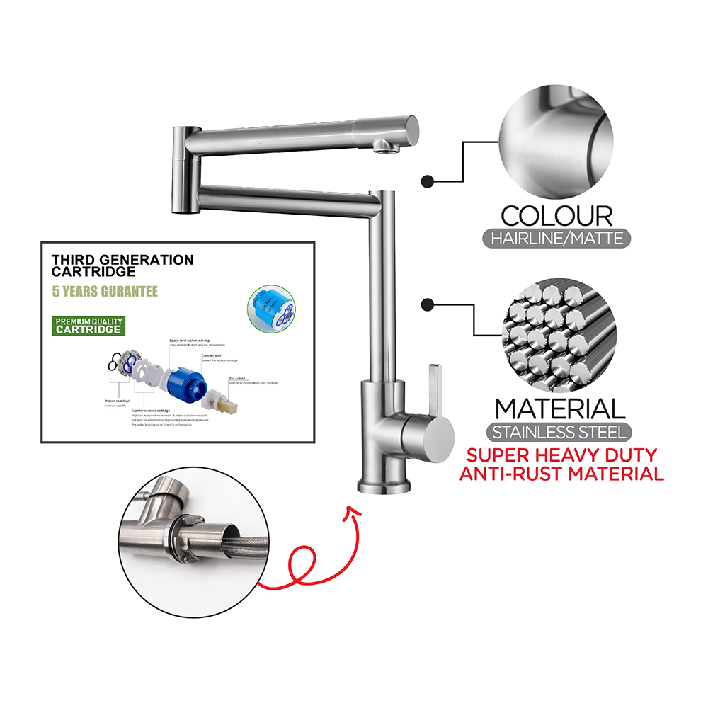 Kitchen Mixer|Stainless Steel Mixer|Single lever sink mixer|Double axle swivel spout