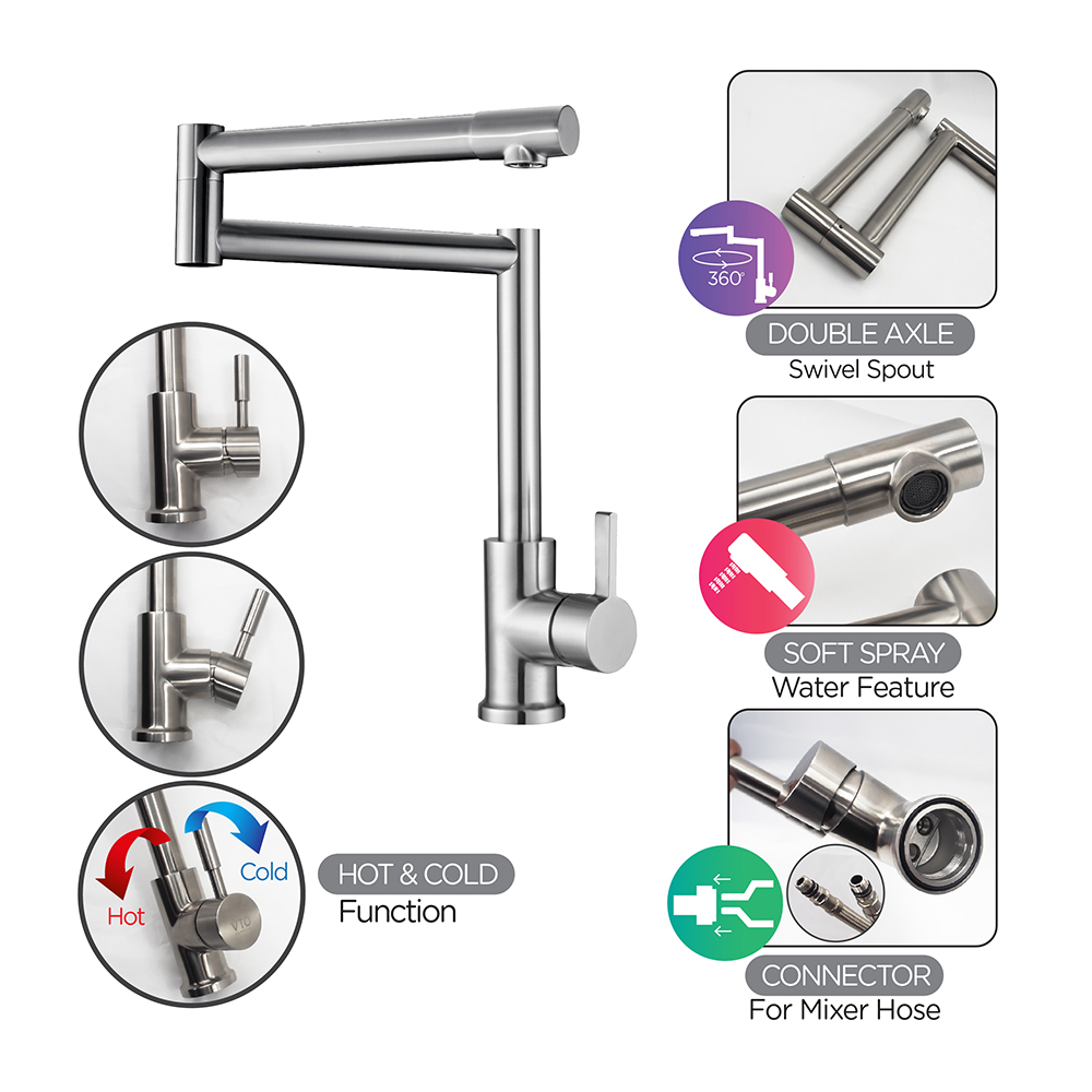 Kitchen Mixer|Stainless Steel Mixer|Single lever sink mixer|Double axle swivel spout