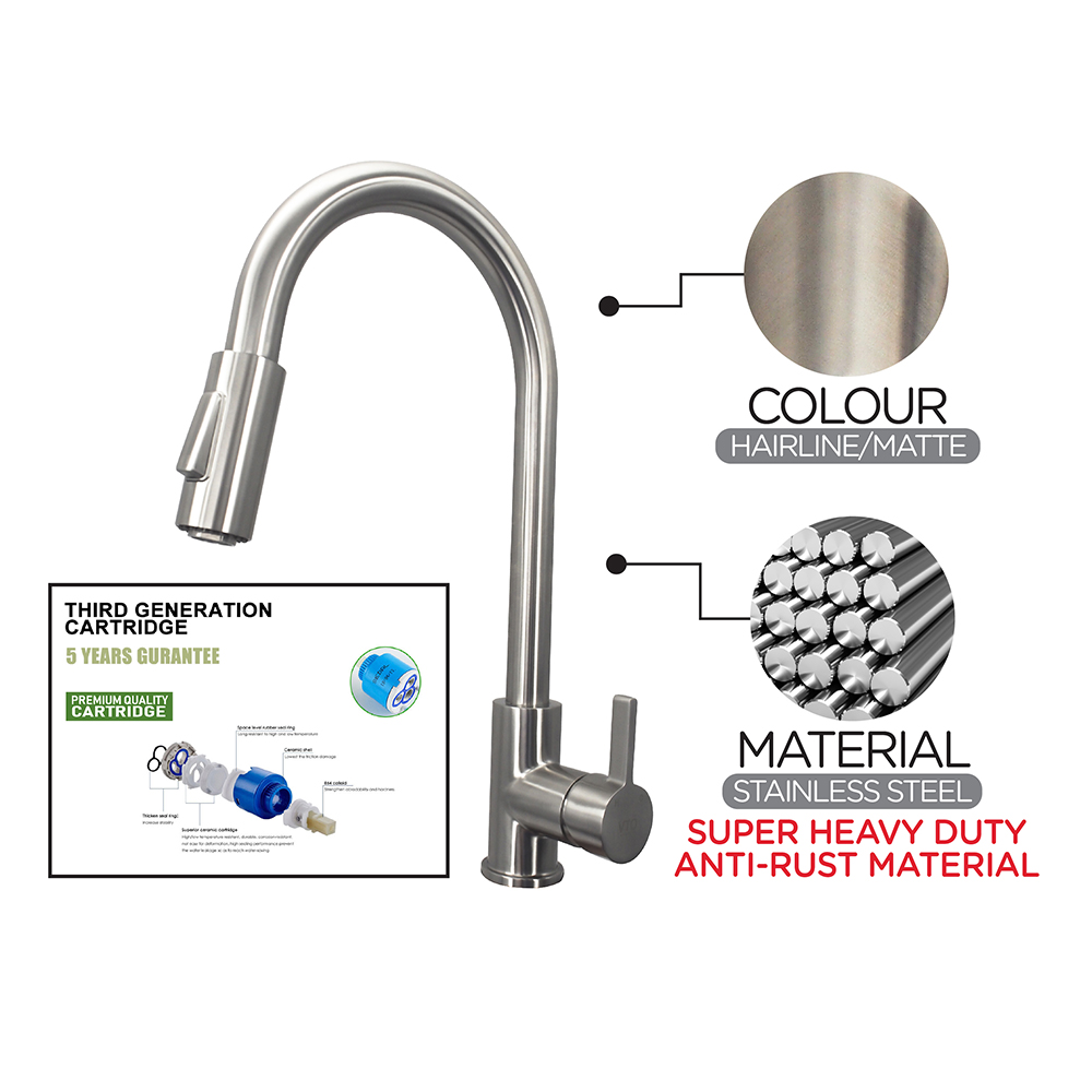 Kitchen Mixer|Stainless Steel Mixer|Single lever sink mixer with pull out spray