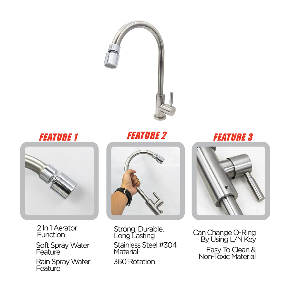 Kitchen Cold Tap|STARK Stainless Steel Single Sink Cold Tap|Single lever sink cold tap|Top mount