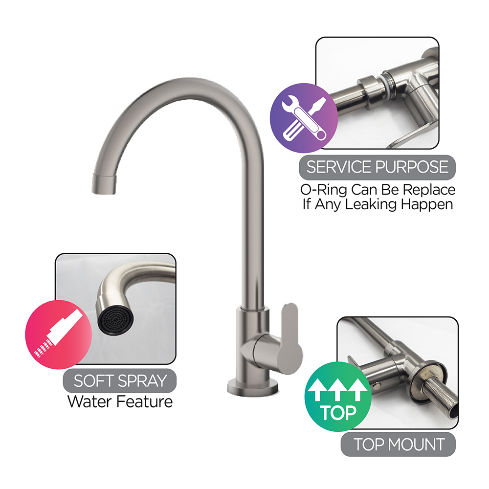 Kitchen Cold Tap|STARK Stainless Steel Single Sink Cold Tap|Single lever sink cold tap|Top mount