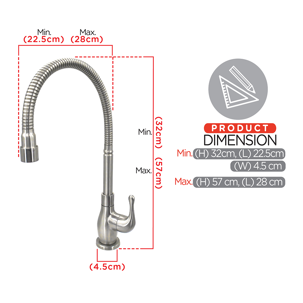 Kitchen Cold Tap|JAZZ Stainless Steel Sink Cold Tap|Double sink cold tap|Top mount
